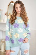 ADORA Full Size Floral Popped 2-Tone Sweater Top Plus Size