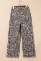 Brown Leopard Frayed Edge Wide Leg High Waist Jeans