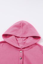 Pink Batwing Sleeve Pocketed Henley Hoodie