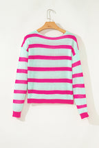 Green Stripe Round Neck Casual Sweater