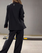 Chic Striped Blazer and Wide Leg Pants Two-Piece Set - Perfect for Daily, Holiday, and Going Out