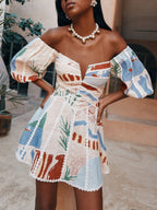 Artistic Graffiti Floral Print Mini Dress - Sophisticated & Modern Fashion