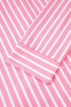 Pink Stripe Buttoned Front Long Sleeve Top and Pants 2 Piece Sleepwear