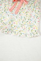 White Floral Print Contrast Pipping Short Pajamas Set