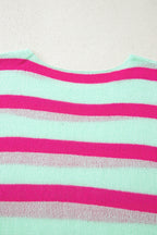 Green Stripe Round Neck Casual Sweater