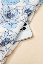 Sky Blue Floral Print Tie Neck Long Sleeve Flowy Mini Dress