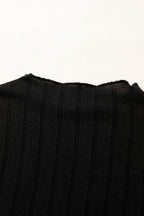 Black Frilled Neck Ribbed Knit Patchwork Long Sleeve Mini Dress