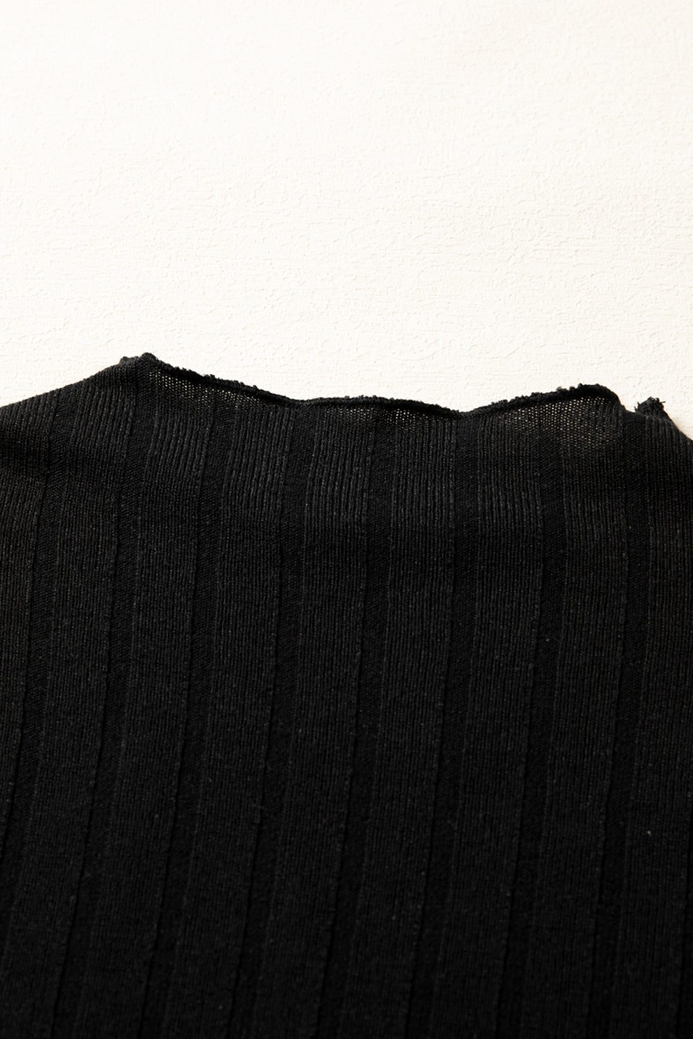 Black Frilled Neck Ribbed Knit Patchwork Long Sleeve Mini Dress