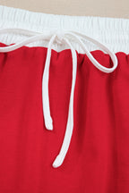 Fiery Red Varsity Stripe Detail Drop Shoulder Pullover Mini Skirt Set