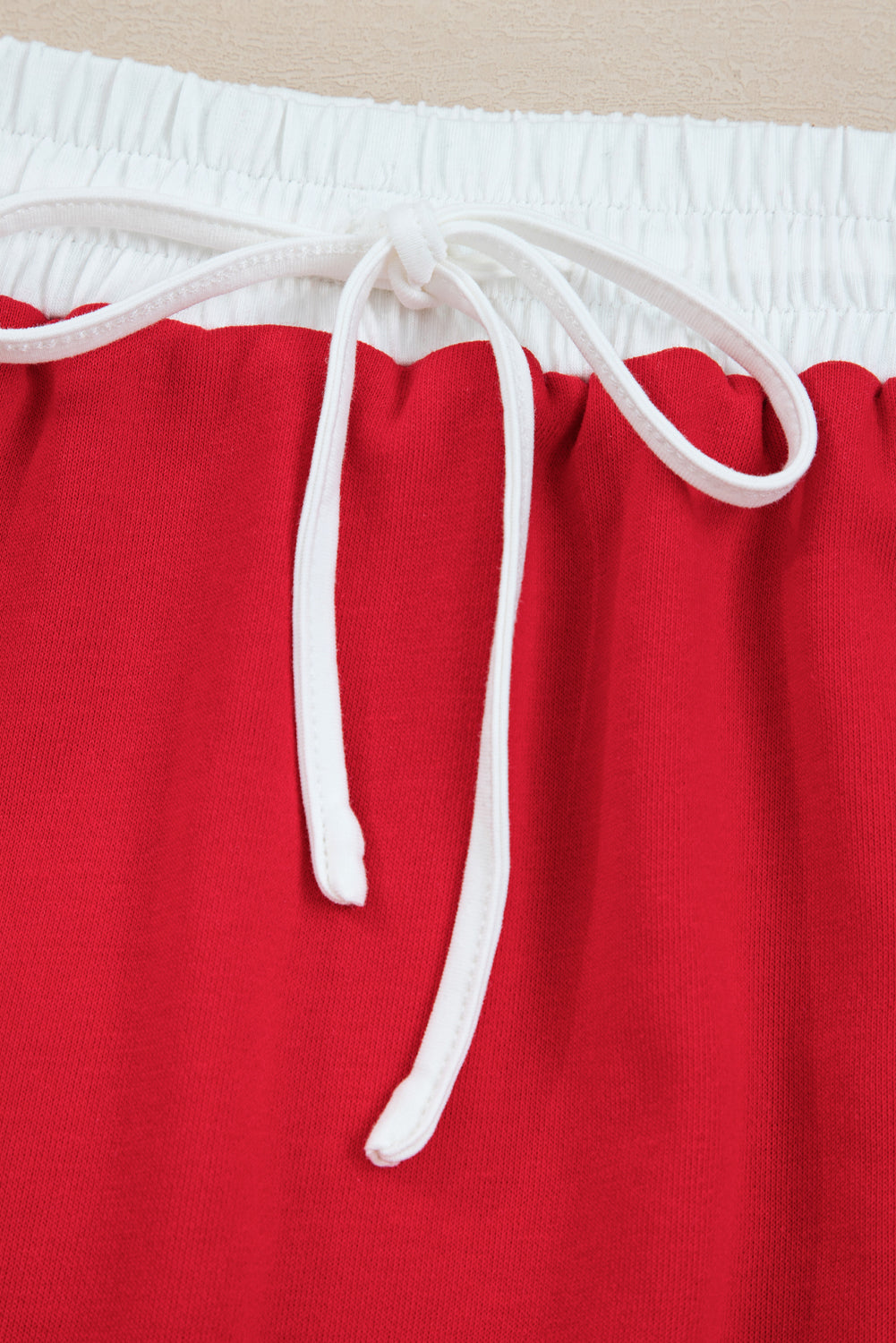 Fiery Red Varsity Stripe Detail Drop Shoulder Pullover Mini Skirt Set
