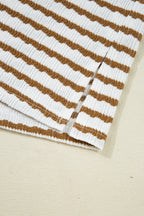 Khaki Stripe Collared Pullover Top and Drawstring Pant Set