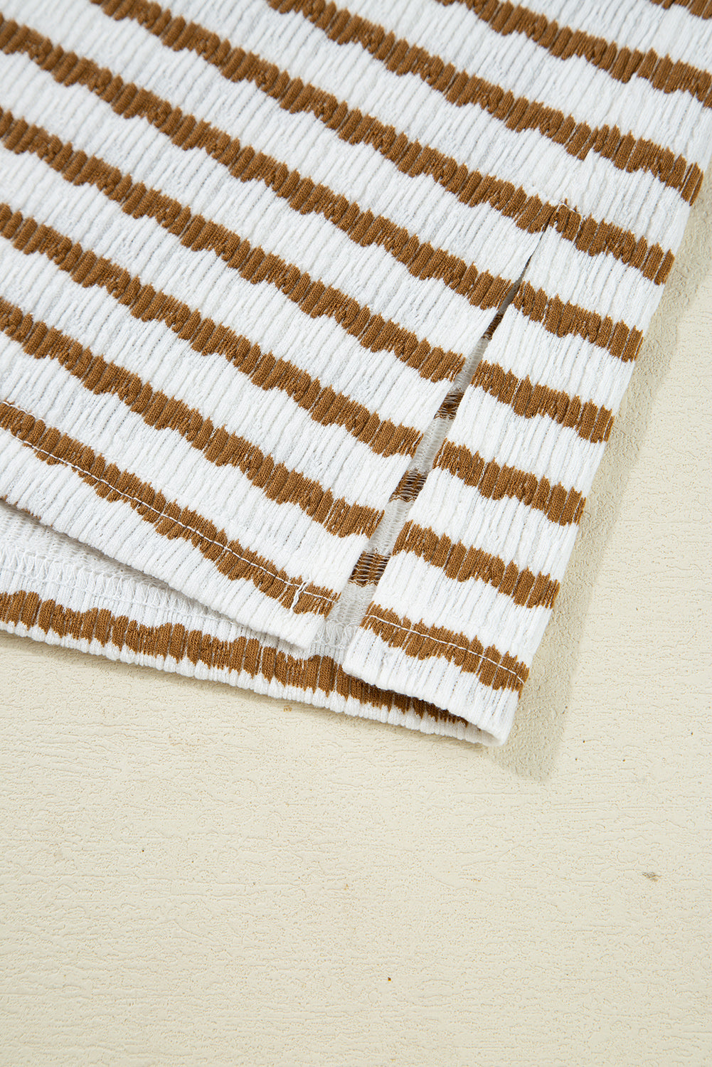 Khaki Stripe Collared Pullover Top and Drawstring Pant Set