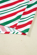 Cozy Green Stripe Contrast Velvet Ribbon Knot Pajama Set - 2-Piece Sleepwear