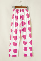 Women's Pink Ruffled Tank Top & Heart Print Pants Lounge Set - Comfortable & Stylish