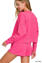 Zenana Scuba Long Sleeve Sweatshirts & Shorts Set