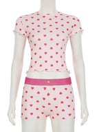 Heart Print Top And Shorts Loungewear Set