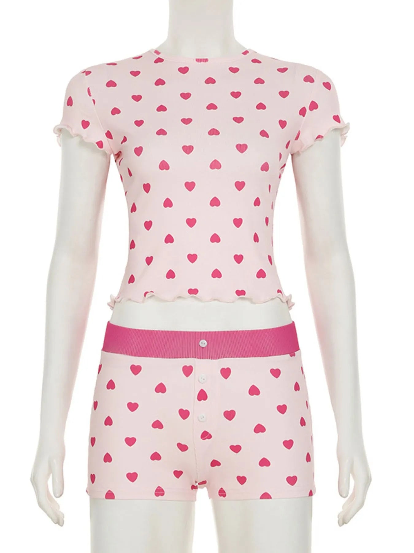 Heart Print Top And Shorts Loungewear Set