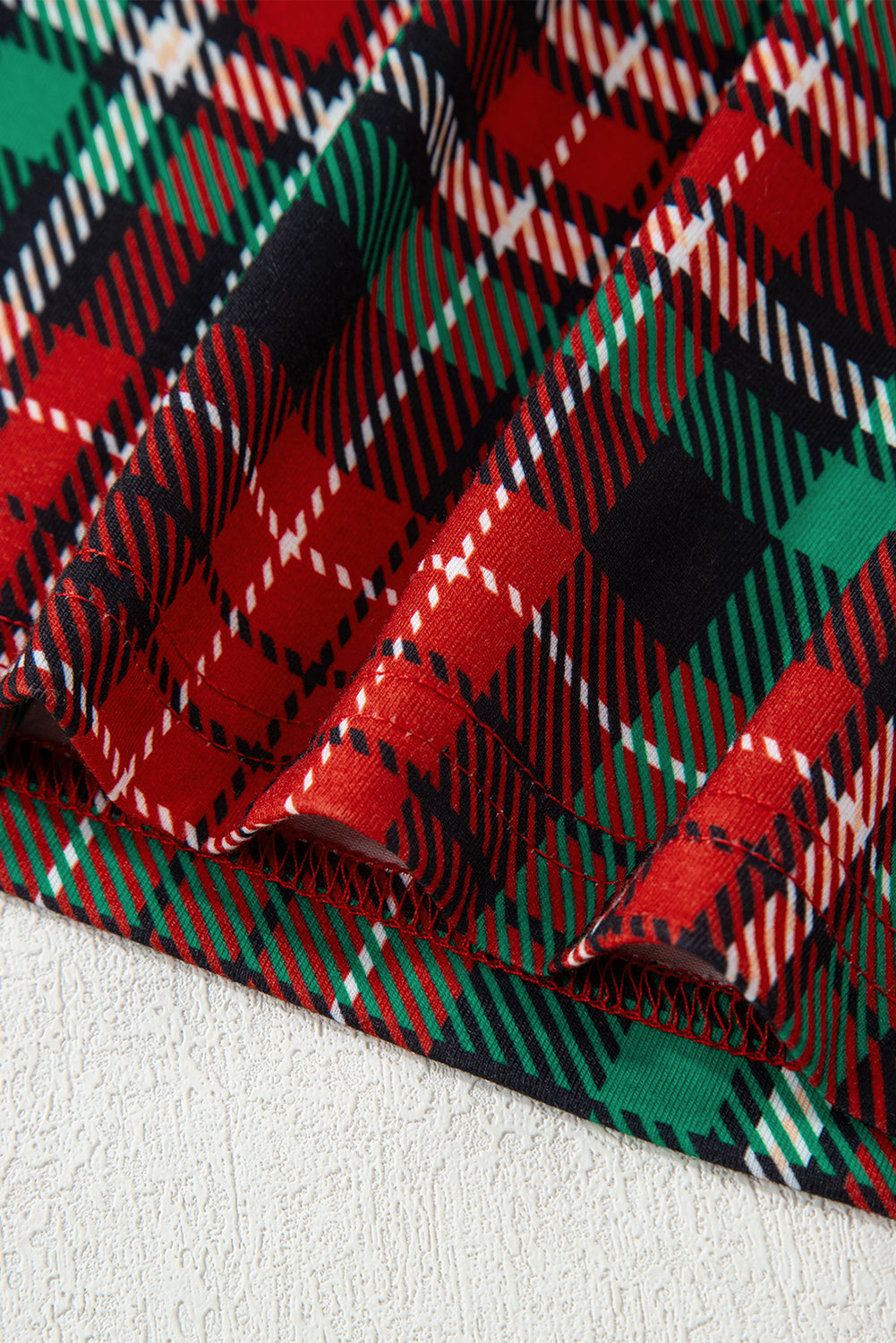 Racing Red Retro Plaid & Leopard Print Patchwork Long Sleeve Pajama Set with Shorts