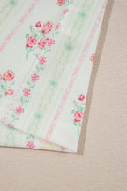 Beige Floral Print Contrast Pipping Short Pajamas Set