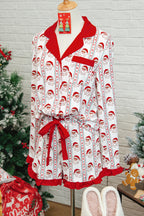 Festive White Santa & Stripes Ruffle Pajama Set for Cozy Holiday Nights