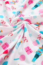 Festive White Christmas Pattern Long Sleeve Top and Wide Leg Pants Loungewear Set for Women