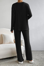 Women's Ribbed V-Neck Top and Pants Loungewear Set - Comfortable & Stylish
