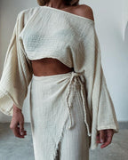 Woven Cotton and Linen Two-Piece Set with Lace-Up Detail