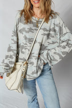 Multicolour Retro Camouflage Print Exposed Seam Patchwork Drop Shoulder Sweatshirt
