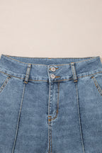 Dusk Blue 2 Button High Waist Piping Trim Bootcut Jeans