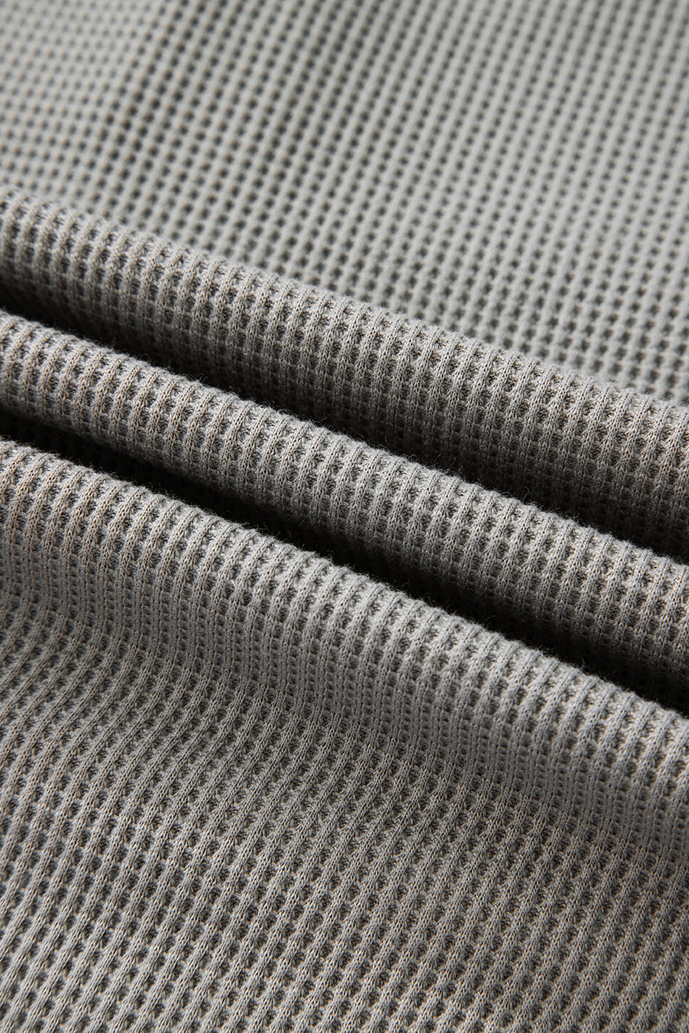 Gray Waffle Printed Patchwork Drawstring Hooded Long Sleeve Top