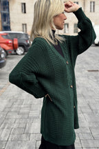 Evergreen Cable Knit Button V Neck Oversize Sweater Cardigan