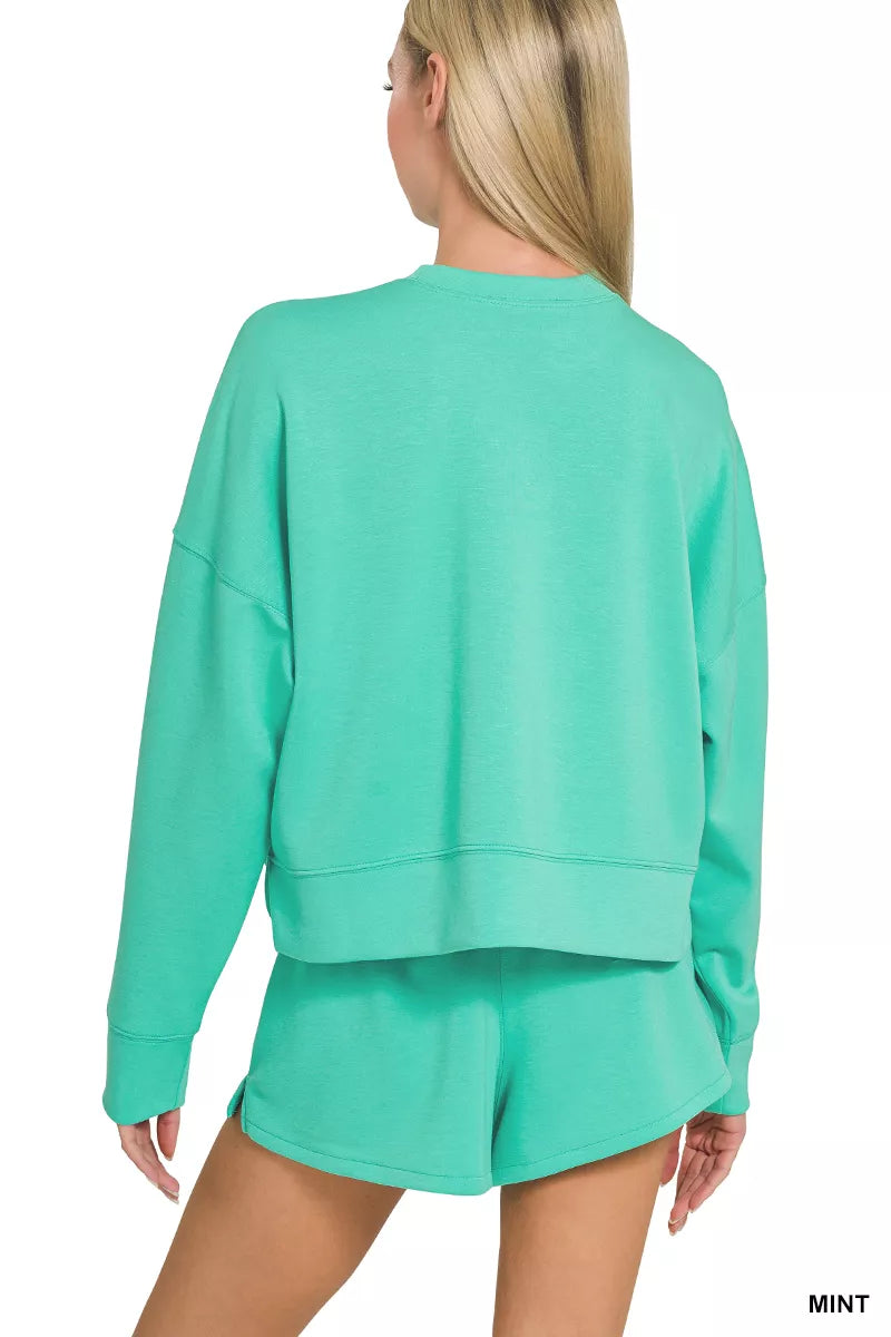 Zenana Scuba Long Sleeve Sweatshirts & Shorts Set