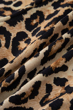 Racing Red Retro Plaid & Leopard Print Patchwork Long Sleeve Pajama Set with Shorts