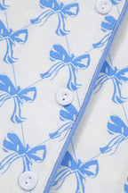 Sky Blue Bow Print Long Sleeve Shirt & Pants Pajama Set - Soft & Cozy Sleepwear for Women