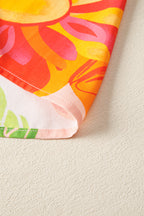 Beige Floral Print Smocked Detail V Neck Puff Sleeve Flowy Maxi Dress