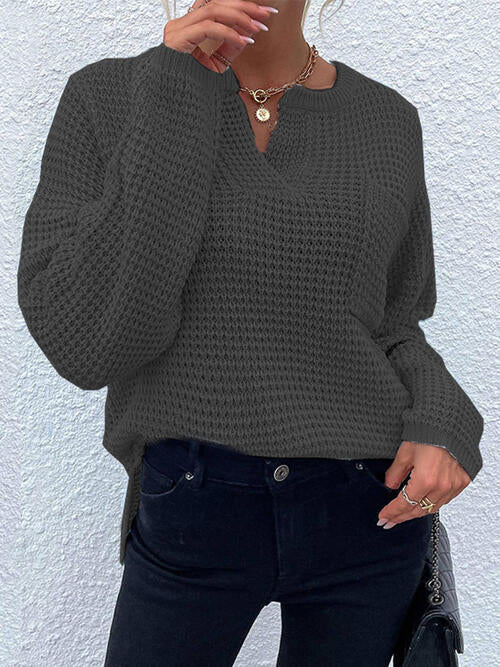 Blue Zone Planet |  Notched Long Sleeve Sweater