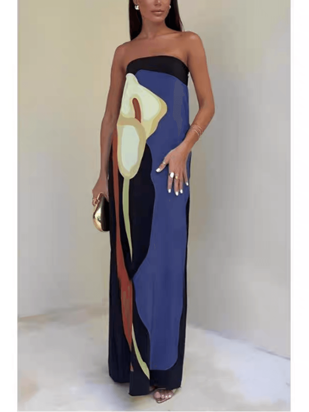 Strapless Color Block Printed Maxi Party Dress - Elegant & Eye-Catching for Special Occasions