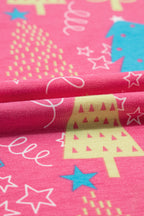 Festive Rose Christmas Tree Print V-Neck Tee and Cozy Pants Lounge Set for Daily Wear