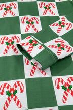 Festive Green Holly Jolly Checkered Pattern 2-Piece Long Pajama Set for Women
