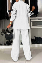 Chic Contrast Lapel Collar Buttoned Top and Pocketed Pants Two-Piece Set - 100% Polyester