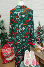 Festive Green Bow Print 2-Piece Pajama Set for Women - Soft & Cozy Loungewear