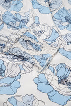 Sky Blue Floral Print Tie Neck Long Sleeve Flowy Mini Dress