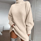 Women's Cozy Daily Raglan Sleeves Turtleneck Sweater Dress - Casual & Fashionable, Ideal for Fall, Winter, Spring