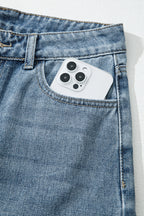 Dusk Blue Embroidered Cropped Wide Leg High Waist Jeans