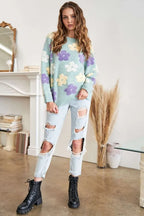 ADORA Full Size Floral Popped 2-Tone Sweater Top Plus Size