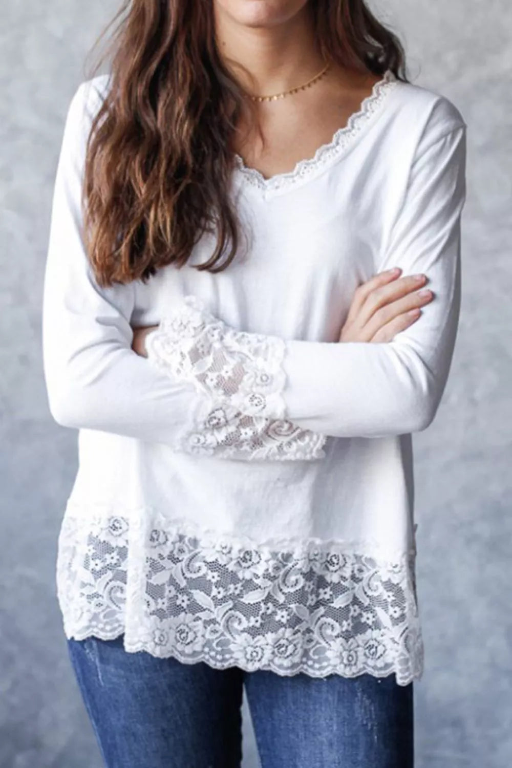 Lace Trim Long Sleeve T-Shirt
