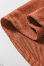 Cinnamon Bracelet Sleeve Split Neck Scallop Detail Pleated Corduroy Mini Dress