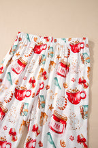 White Christmas Pattern Long Sleeve Shirt and Pants Pajama Set - Cozy & Festive Sleepwear