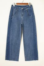 Ashleigh Blue Stitched Raw Hem Wide Leg Loose Jeans