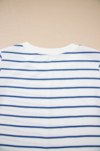 Sail Blue Striped Long Sleeve Top Drawstring Wide Leg Pants 2pcs Outfit